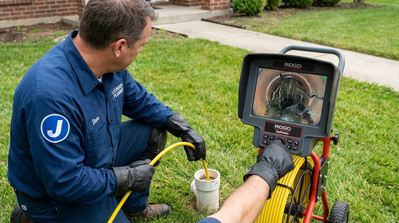 Sewer camera inspection being performed by Johns Plumbing LLC in Sykesville