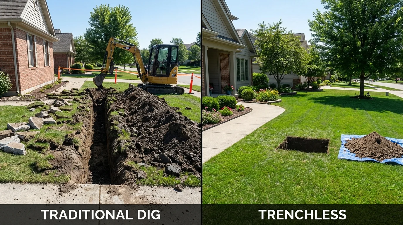 Trenchless sewer repair with minimal yard damage versus traditional excavation in Sykesville, MD